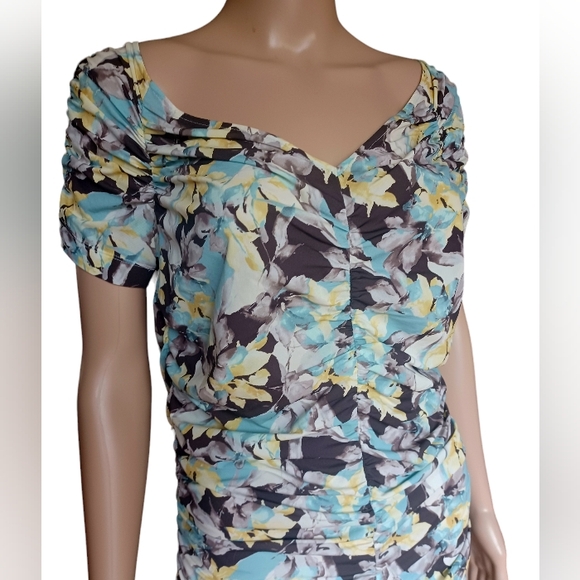 St. John Couture Womens Short Sleeved Multicolor Top Ruched Stretchy Size Medium - Picture 7 of 10